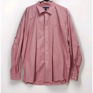 Tommy Hilfiger Custom Fit Men's Long Sleeve Button Down XXL Red/ White Shirt